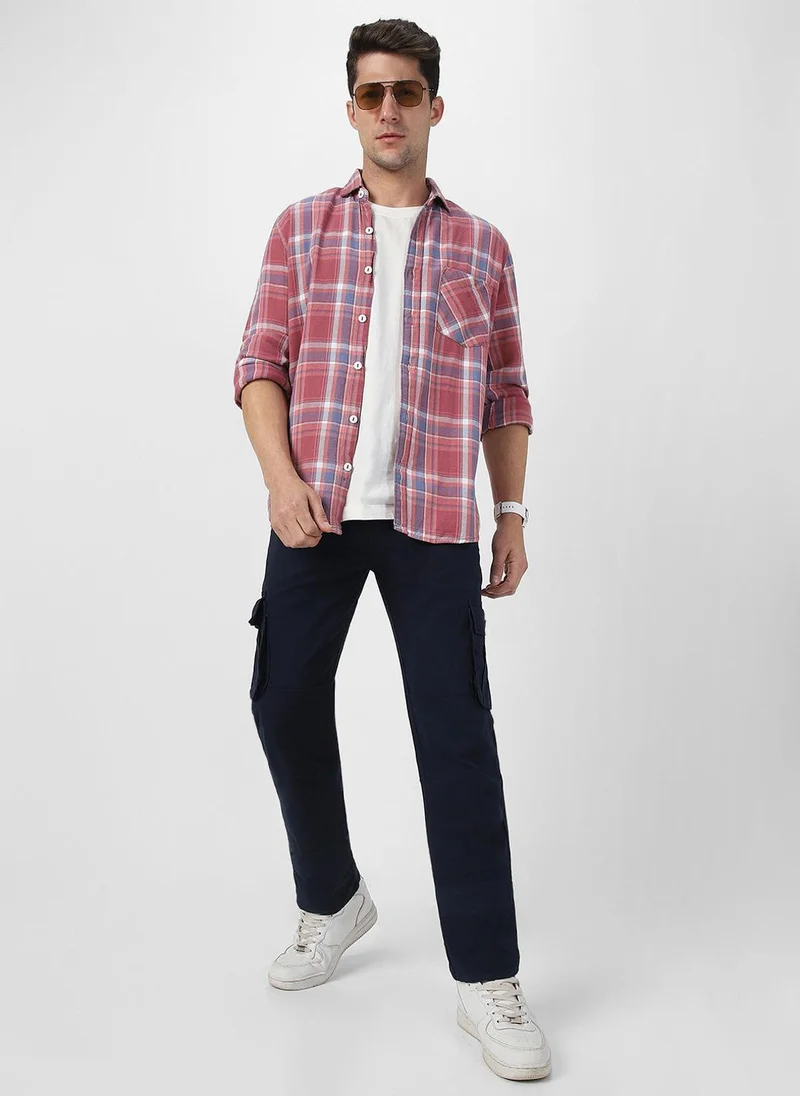 Urbano Fashion Urbano Fashion Men's Navy Blue Regular Fit Solid Cargo Chino Pant with 6 Pockets